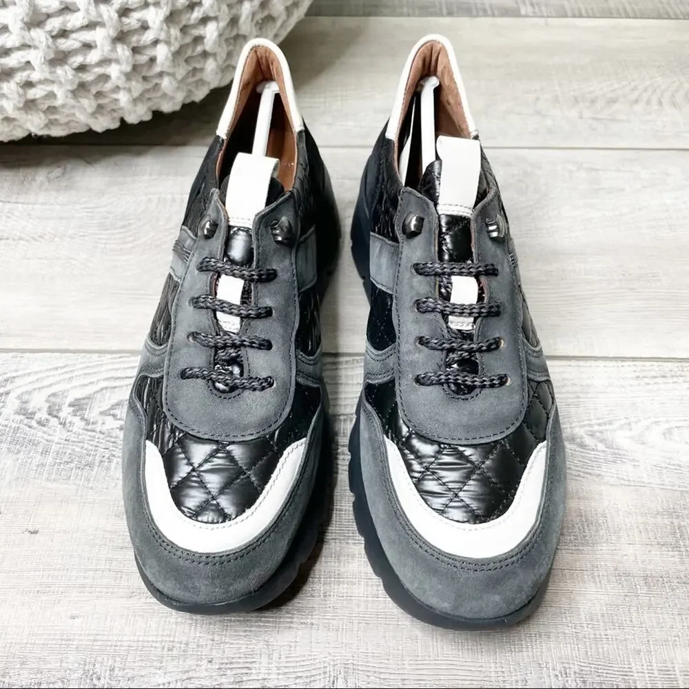 Hispanitas Rielle Suede Quilted Chunky Sneakers Black Size 38 - Picture 3 of 8
